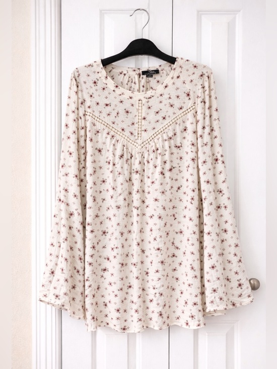 Suzanne Betro Tops - Boho‎ Floral Blouse 2X Flowy Peasant Top Lightweight Cottagecore